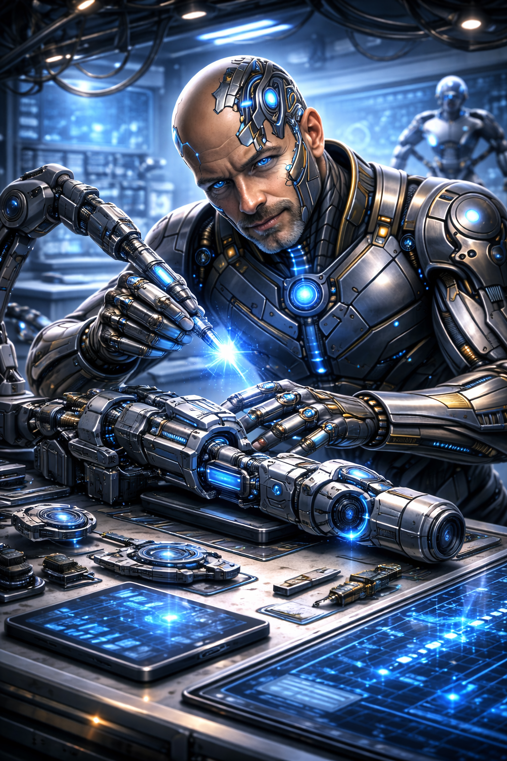 Futuristic engineering workspace